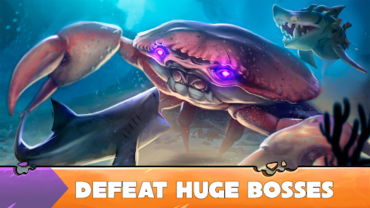 Hungry Shark Evolution official Google Play screenshot showing a huge underwater boss